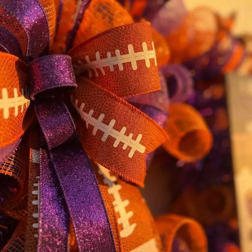 Clemson Football Wreath | ACC Tigers Door Decor | Orange Purple Mesh Game Wreath